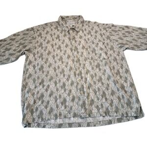 Columbia Button Up Short Sleeve Shirt  Mens Large Flax Linen All Over Leaf Print